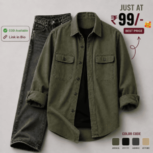 Premium Olive Green Casual Shirt & Charcoal Black Denim Jeans Combo