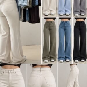 Ivory Beige High-Waist Flared Jeans