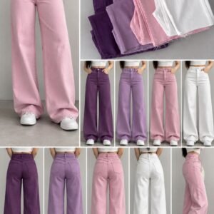 Lavender Pink High-Waist Wide-Leg Jeans