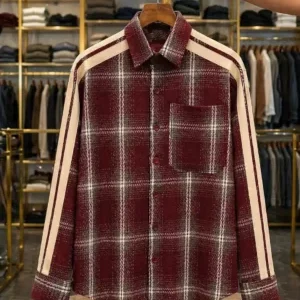 Men's Maroon & White Plaid Flannel Shirt – Full Sleeve Premium Casual Wear