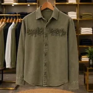 Olive Green Printed Full Sleeve Casual Shirt for Men – Contemporary Urban Wear